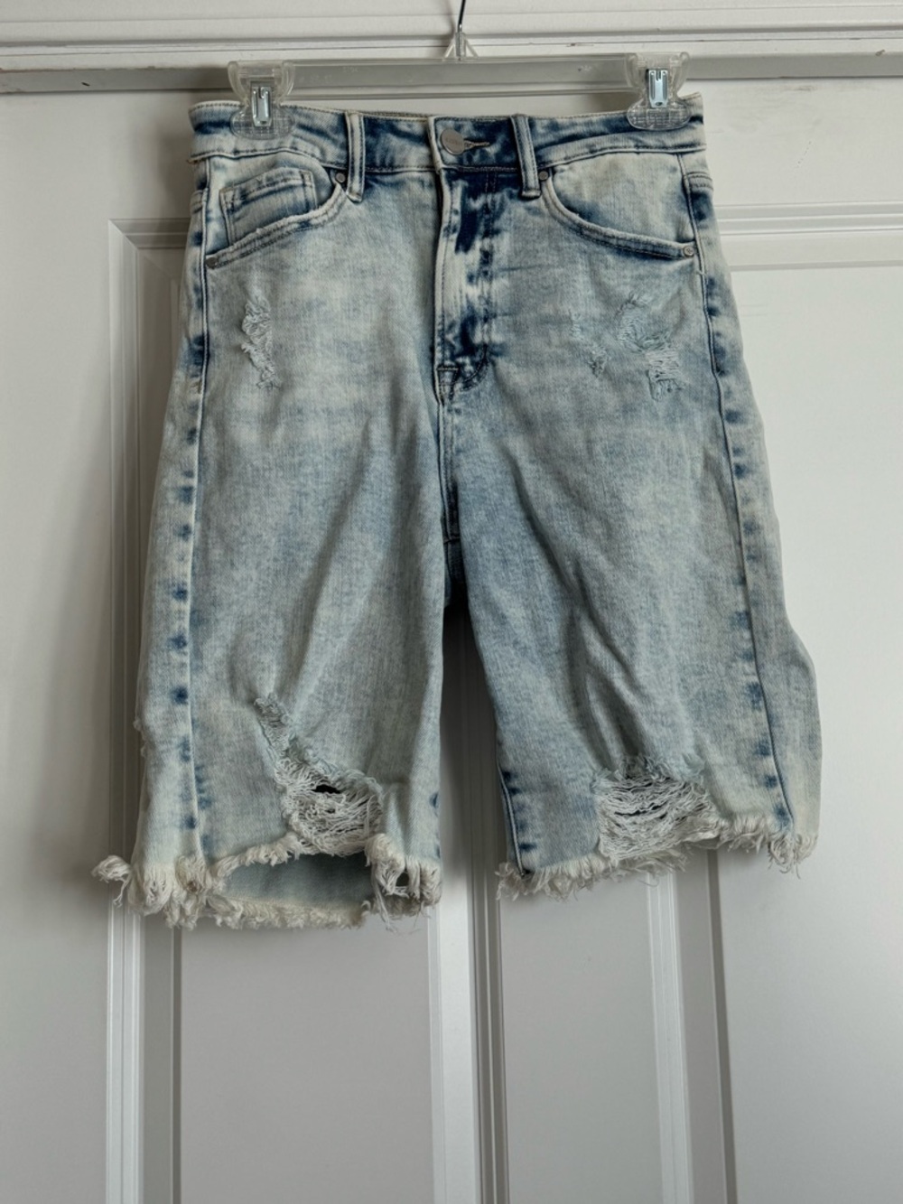 Risen Small Light Acid Washed Distressed Bermuda Denim Blue Jean Shorts RDS6028